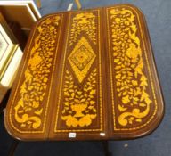 19th century Dutch marquetry inlaid in mahogany drop flap table with drawer
