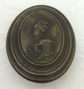Carved horn oval box with portrait Queen Victoria?, 10cm wide