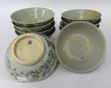 TEK SING CARGO ten blue and white circular bowls with a slightly flared side decorated with a block
