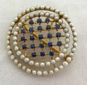 Edwardian 21 sapphire and seed pearl brooch
