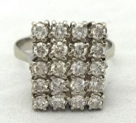 Rectangular diamond 20 stone set cluster ring in white gold, size R