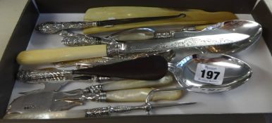 Various EP spoons, some silver wares, mother of pearl, etc.,