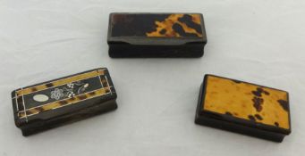 Tortoiseshell and hardwood snuff box and two others (3)