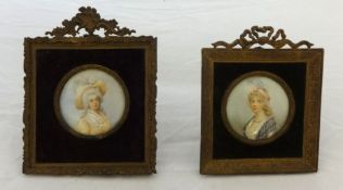 Two 19th century portrait miniatures of Ladies each with paper label verso `BAROUME ESGEILAR?` in