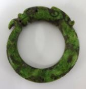 Chinese hardstone green bangle, 9cm diameter