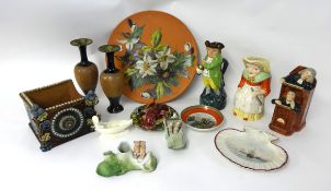 Doulton Lambeth window planter, pair Doulton vases, Clerk and Barrister Staff group, pig fairings,