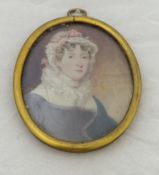 19th century oval portrait miniature, label verso `524 Lady Gooch`, 85mm long
