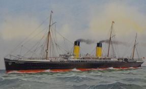 C.J.ASHFORD watercolour early steam ship `Teutonic`