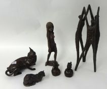 Five bronze effect sculptures, tallest 48cm