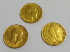 Three half sovereigns comprising Victoria 1895, Edw VII 1904, Geo V 1914 (3)
