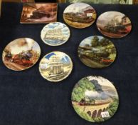 Collection of collectors plates including sailing ships, steam trains, Doulton and Franklin Mint