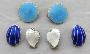 Pair of silver and enamel Opro earrings, and two other silver and enamel earrings including