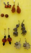 Various amber and other earrings