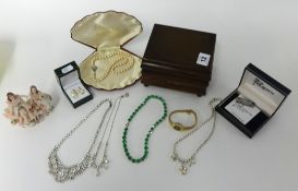 Various costume jewellery, mother of pearl earrings, porcelain ballerina, simulated pearls etc