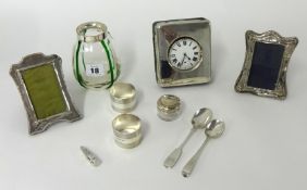 Various silver and other objects including photo frames, napkin rings, eight day pocket watch in