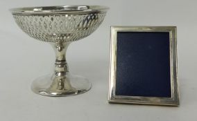 Silver and pierced stem dish also miniature rectangular photo frame (2)