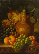 CHARLES THOMAS BALE (1855-1923) a pair oil on canvas still life, `Grapes, Jugs Dead Game` both