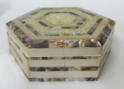 A 20th century mother of pearl six sided jewell box