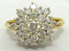 Diamond cluster ring approximately 30 stones, 18ct gold, size K
