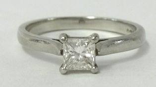 A princess cut diamond solitaire ring, 0.39ct, size L