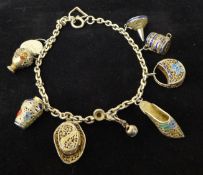 Silver and enamel charm bracelet