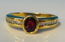 18ct ruby and diamond set ring, size N