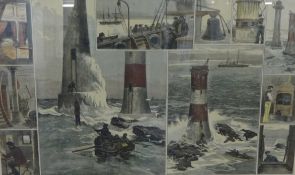 An interesting group of print including Eddystone Lighthouse and historic Plymouth, cigarette cards