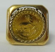 A one tenth Krugerrand mounted within a ring, 8.70g, size O/P
