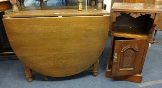 Oak gateleg table, bedside cabinet and occasional table