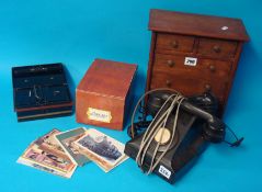 Collection of items including Bakelite telephone, apprentice type chest, prints etc