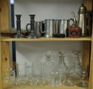 Three glass decanters, 12 Wedgwood drinking glasses, 1960`s wine glasses, various sherry glasses