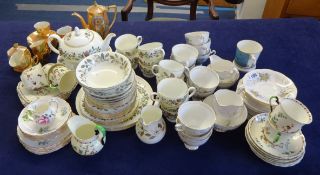 A selection of various tea wares including Colclough also Japanese porcelain coffee service
