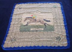 Commemorative horse racing silk scarf by Welch & Co, for the season 1958, 85cm x 85cm