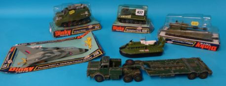 Six Dinky military models including 729,690,353, and 281 some boxed