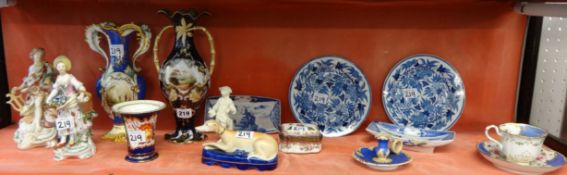 Various pottery and porcelain including Continental box, Victorian vase decorated with flowers and