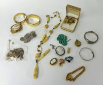 Box of various jewellery, pocket watch parts, watches etc