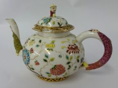 Small Chinese porcelain tea pot, handle and spout decorated with figures