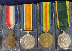 Four WW I medals including Territorial Force Efficiency medal to Sjt A.J. Toulcher  R.A.S.C.