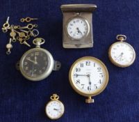 Benson, London eight day dashboard clock also military type Elgin USA pocket watch, Waltham watch