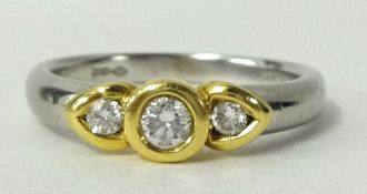 Platinum and diamond three stone ring, size P