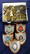 Box of Military buttons, badges and plaques