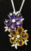 18ct amethyst, Citrine and diamond necklace