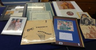 Various pop and film signed memorabilia including Freddy and The Dreamers, Frankie Howard, Robert