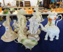 Five various cherub table lamps, other pottery and ornaments (9)
