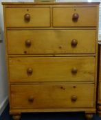 A tall pine chest with five drawers, 97cm wide