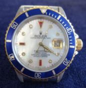 Rolex 18ct and stainless steel Sub Mariner wrist watch, Superlative Chronometer, with replaced
