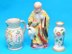 20th century Chinese figure, 20cm, Victorian moulded jug and vase (3)