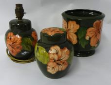 Moorcroft table lamp, jardinaire, ginger jar (damaged) (3)