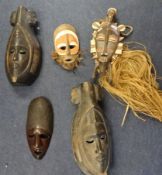 Five African replica wood masks