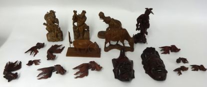 Collection of Oriental and other wood carvings, approximately 15 mainly animals and fish